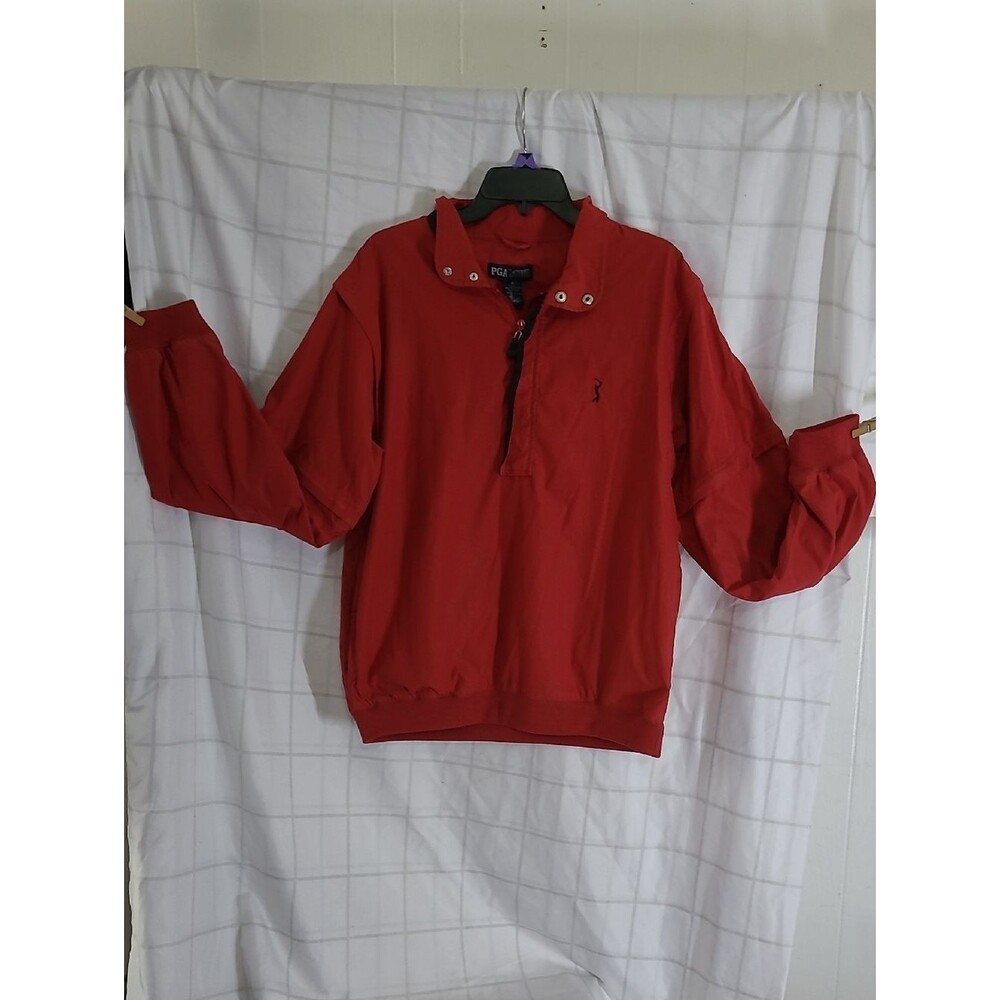 Vintage PGA Tour Golf Red Medium Long Sleeve Pullover Athletic Windbreaker